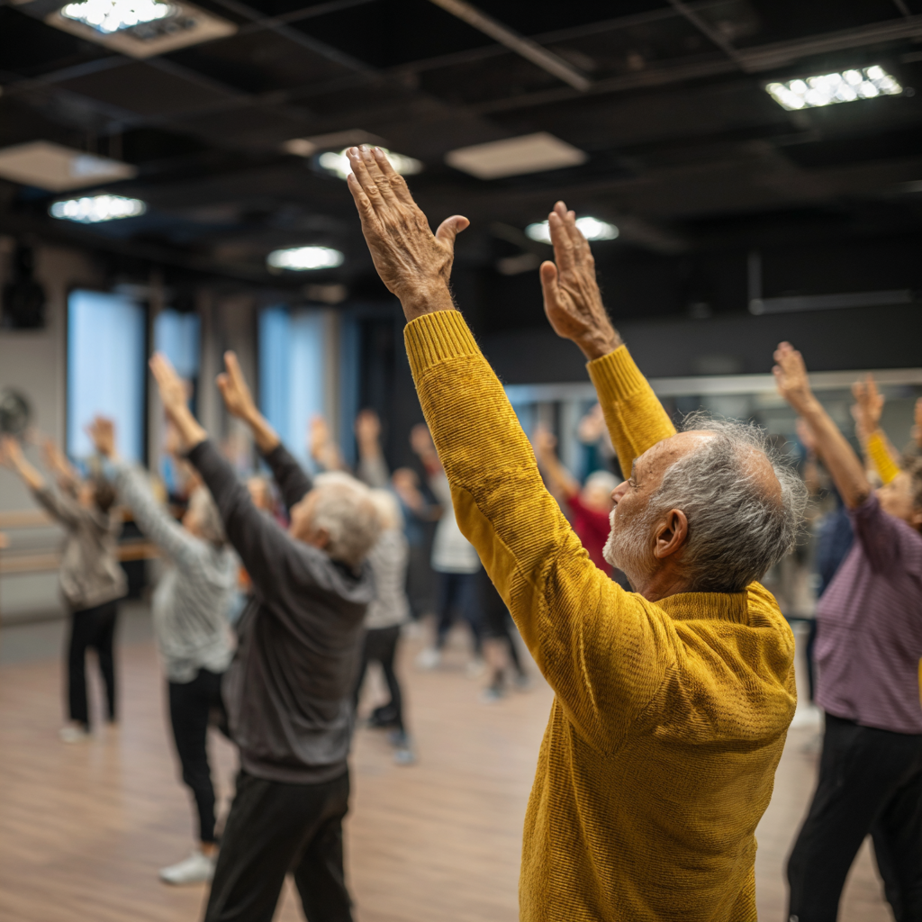 Persoană matură românească demonstrând exerciții de corectare a posturii cu expresie bucuroasă și încrezătoare
